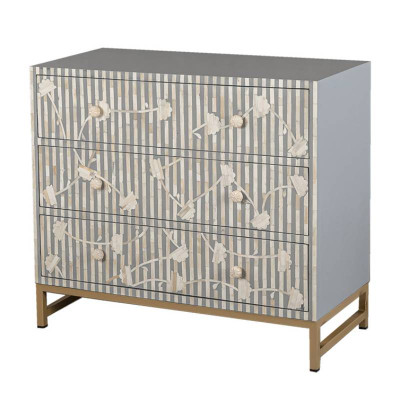 Комод белый инкрустация костью Gray Flowers