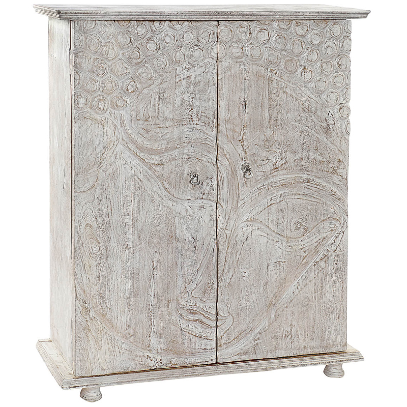 Комод деревянный с декорированным резными дверцами Buddha Chest of Drawers