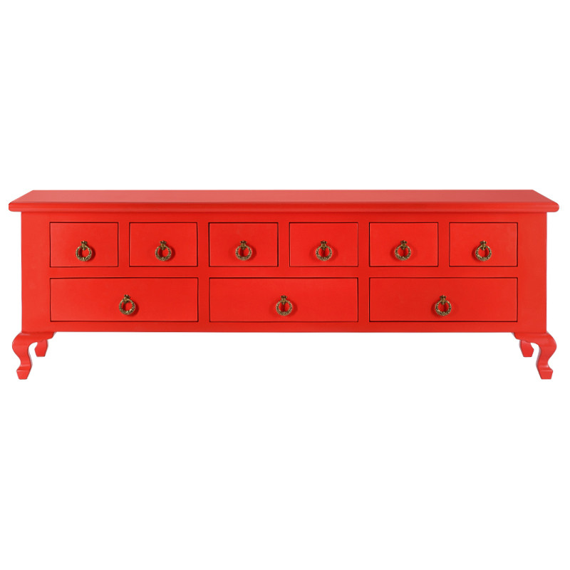 Комод длинный в стиле Шинуазри 9 ящиков Chinese Deep Red Красный