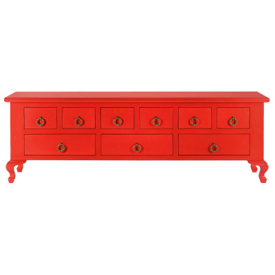 Комод длинный в стиле Шинуазри 9 ящиков Chinese Deep Red Красный