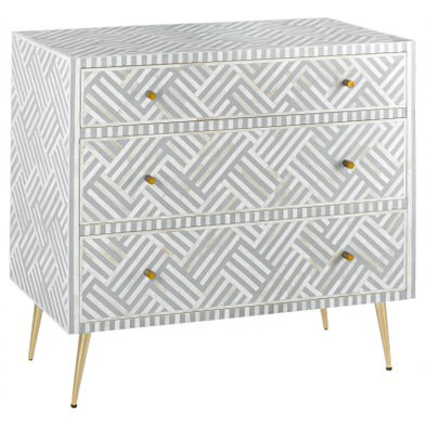 Комод инкрустация костью Gray Indian Bone Inlay 3 drawer Серый