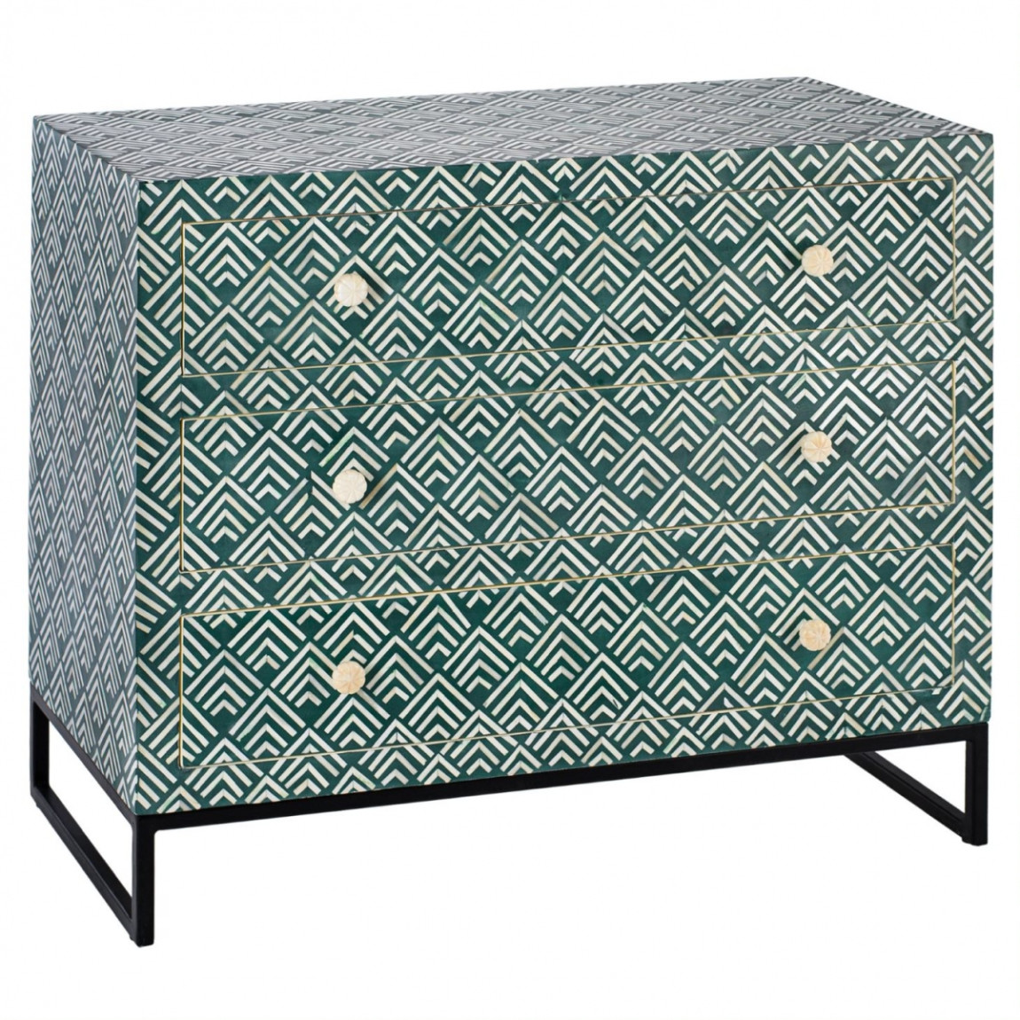 Комод инкрустация костью Green Indian Bone Inlay 3 drawer Зеленый