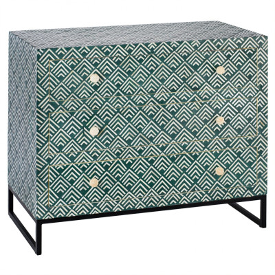 Комод инкрустация костью Green Indian Bone Inlay 3 drawer Зеленый