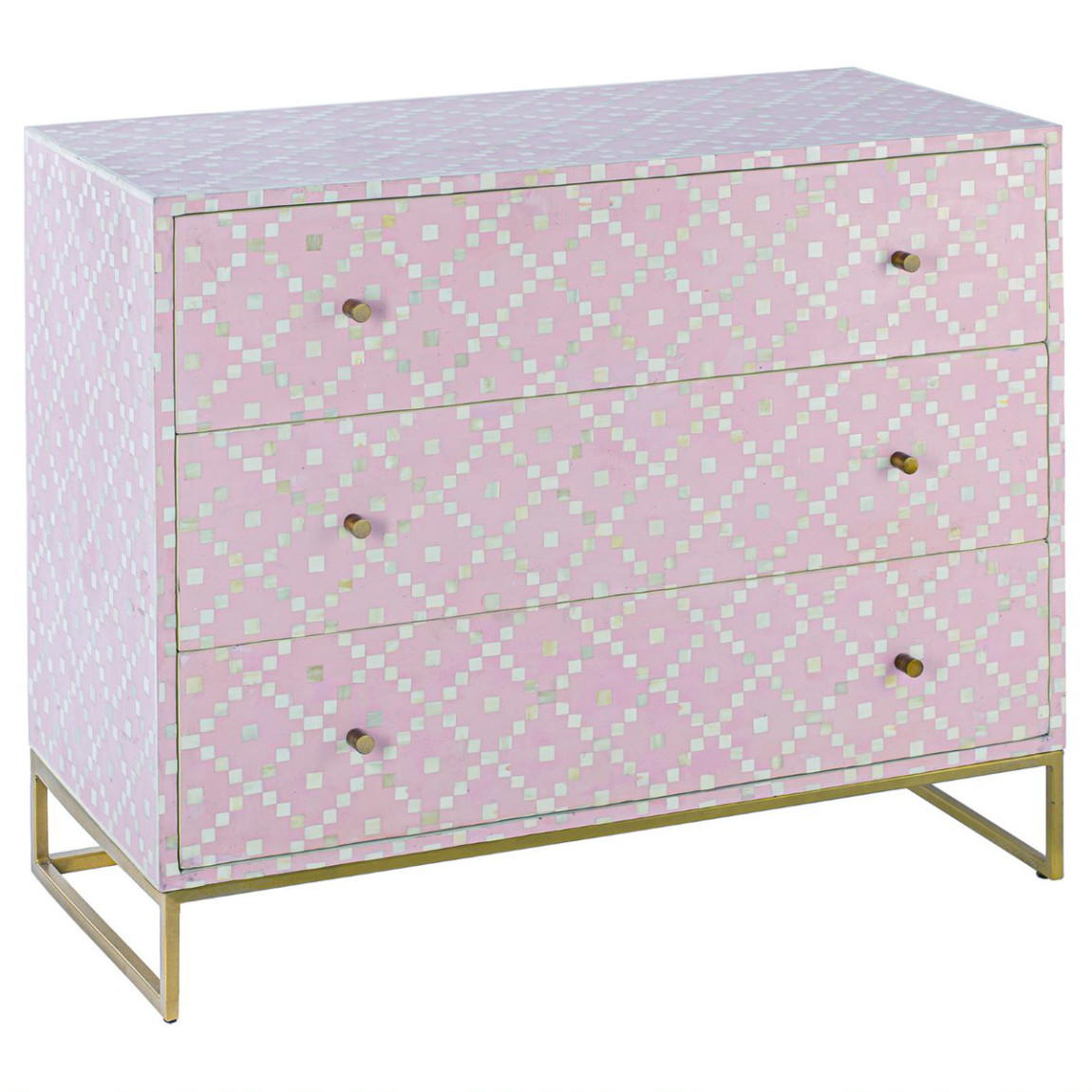 Комод инкрустация костью Pink Indian Bone Inlay 3 drawer Розовый