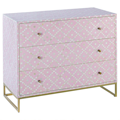 Комод инкрустация костью Pink Indian Bone Inlay 3 drawer Розовый