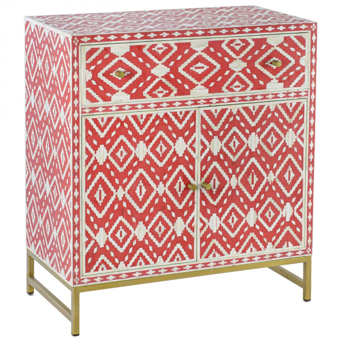 Комод инкрустация костью Red Indian Bone Inlay drawer Красный