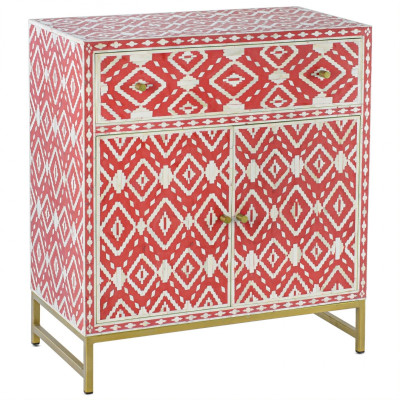 Комод инкрустация костью Red Indian Bone Inlay drawer Красный