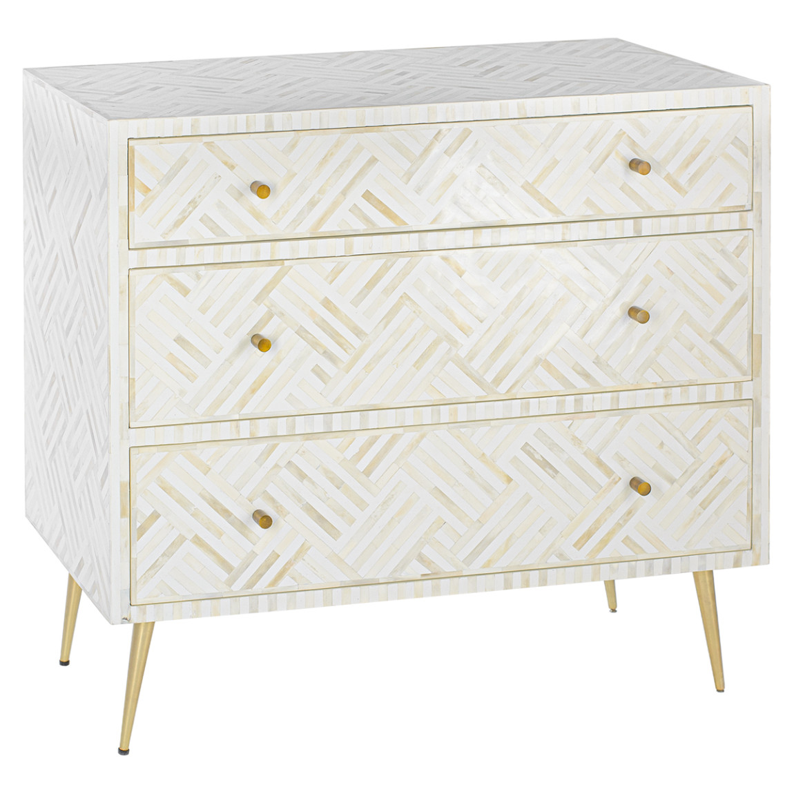 Комод инкрустация костью White Indian Bone Inlay 3 drawer Белый