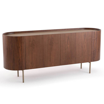 Комод округлой формы Walnut and Leather массив ореха и столешница из натуральной кожи