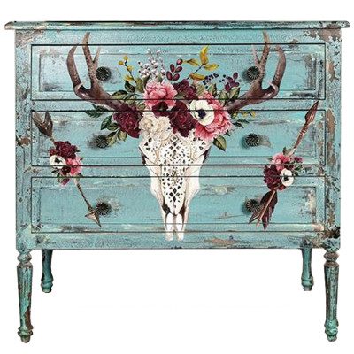Комод Прованс Голубой роспись Череп Буйвола