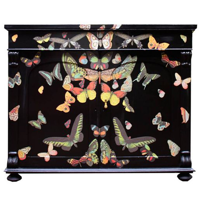 Комод ручная роспись Бабочки на черном фоне
