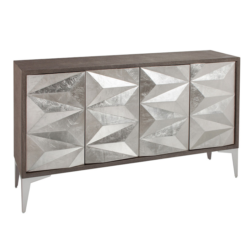 Комод с геометрическим рельефным фасадом Mirrored Doors Серебристый