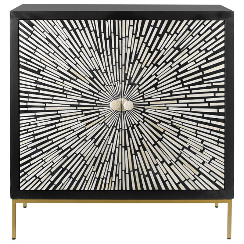 Комод с инкрустацией костью Bone Inlay White Rays black Черно-белый