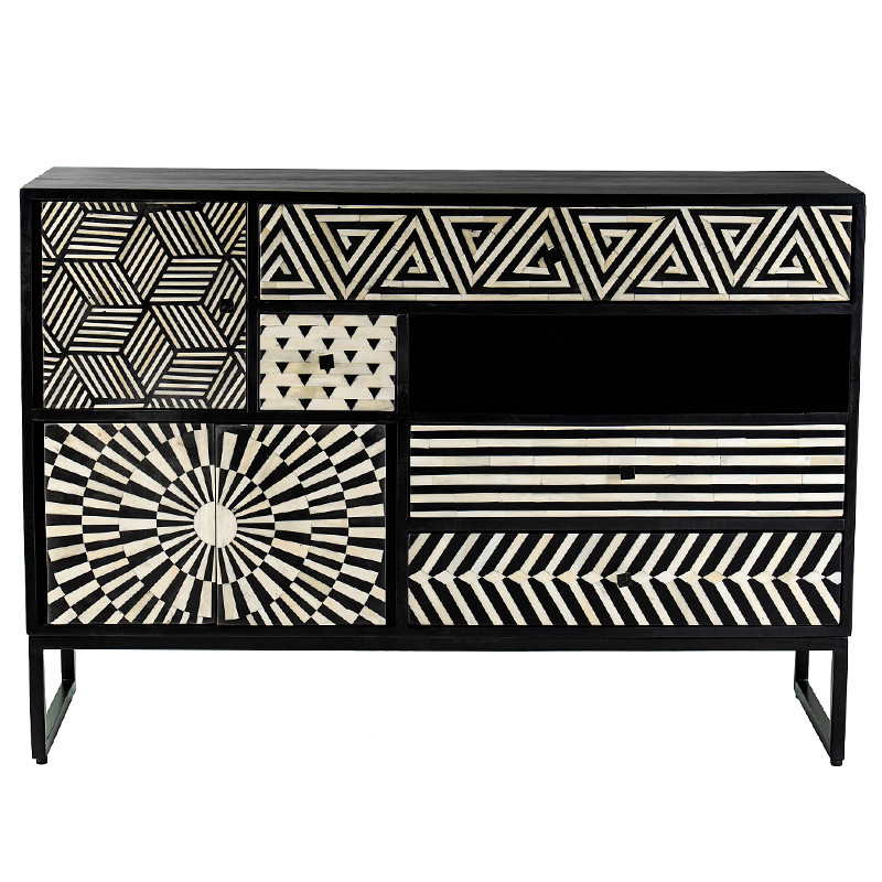 Комод с орнаментом инкрустированный костью Bone Inlay 115 см