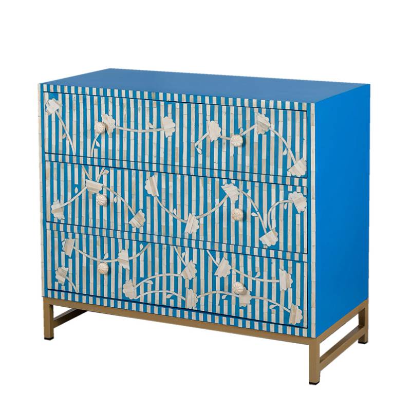 Комод синий инкрустация костью Blue Flowers