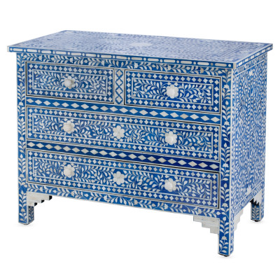 Комод Синий узор отделка кость Bone Inlay Dresser Blue Floral Design Chest of Drawers