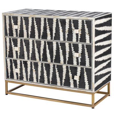 Комод черно-белый кость Mandika Bone Inlay Chest on Brass Legs 3 DRAWER