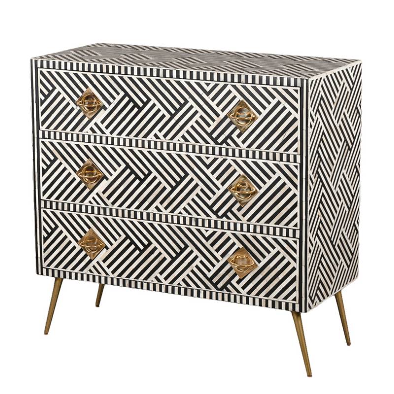 Комод черный инкрустация костью Rhombus Black