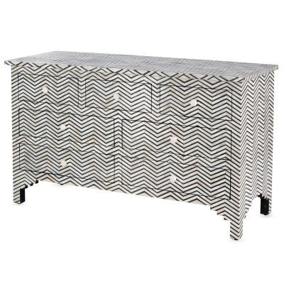 Комод черный отделка кость Modern Indian Inlaid Bone Chest of Drawers from India