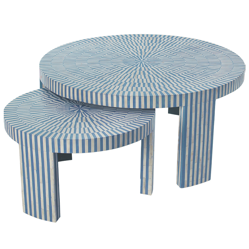 Комплект журнальных столов с инкрустацией Stripes Set of two tables blue