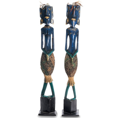 Комплект из 2-х деревянных статуэток Asmat Tall Statuettes Blue Green