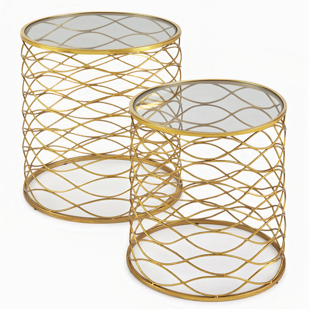 Комплект из 2-х приставных столиков на основании в виде волнообразной сетки золотого цвета Golden Symphony