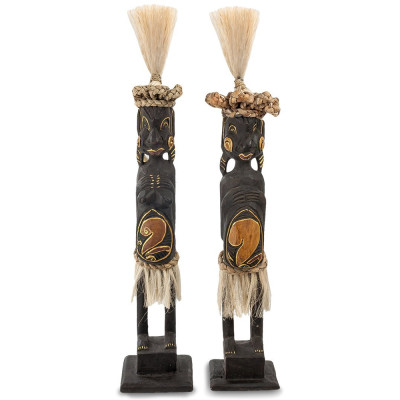 Комплект из 2-х статуэток из массива албезии Asmat Statuettes Albesia