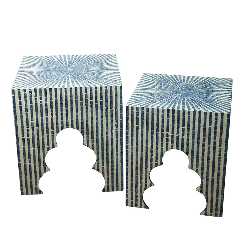 Комплект Приставных Cтолов Bone Inlay Blue из раковин устриц