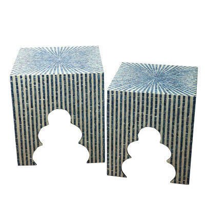 Комплект Приставных Cтолов Bone Inlay Blue из раковин устриц