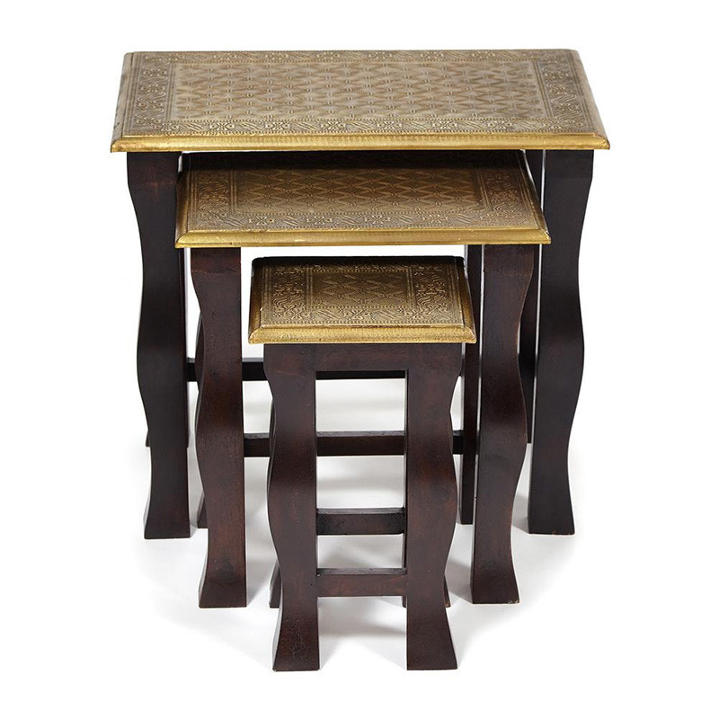 Комплект приставных столов Antique Indian Brass Mango Wood Tables
