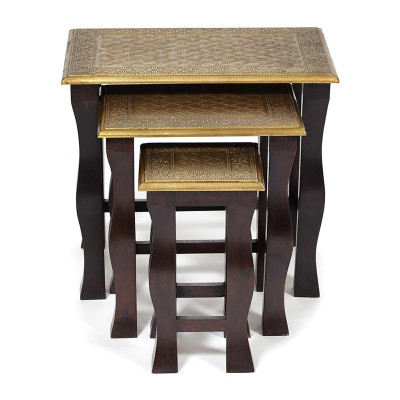 Комплект приставных столов Antique Indian Brass Mango Wood Tables