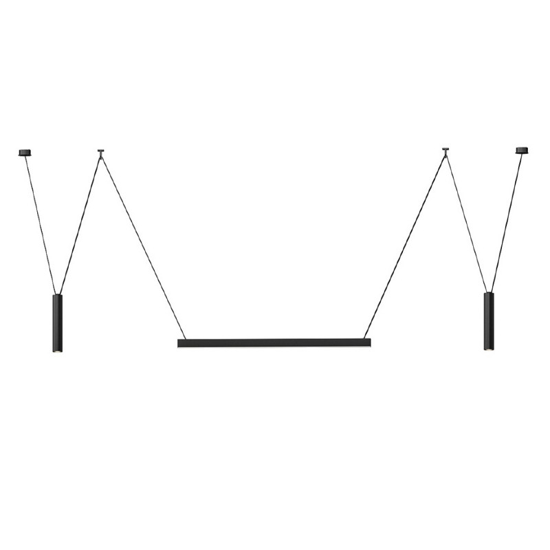 Комплект трековой системы из трех светильников черного цвета Flos Wireline Lighting