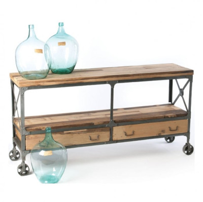 Консоль Industrial Metal Rust Rolling Reclaimed Wood Sideboard