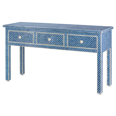 Консоль голубая отделка кость Bone Inlay Blue Fish Scale Console 3 DRAWER