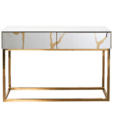 Консоль с ящиками зеркальная с золотым декором Gold Painted Mirror Console