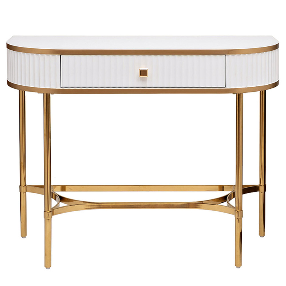 Консоль с ящиком белая с золотом Textured White Console with Gold