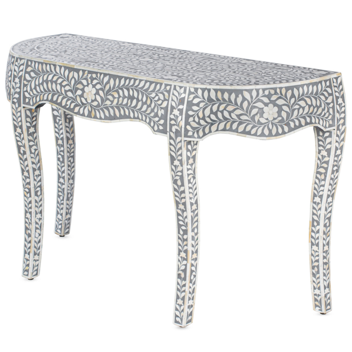 Консоль серый орнамент отделка кость BONE INLAY CONSOL TABLE