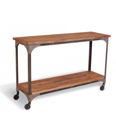 Консоль стол Industrial Metal Rust Console Table on Wheels