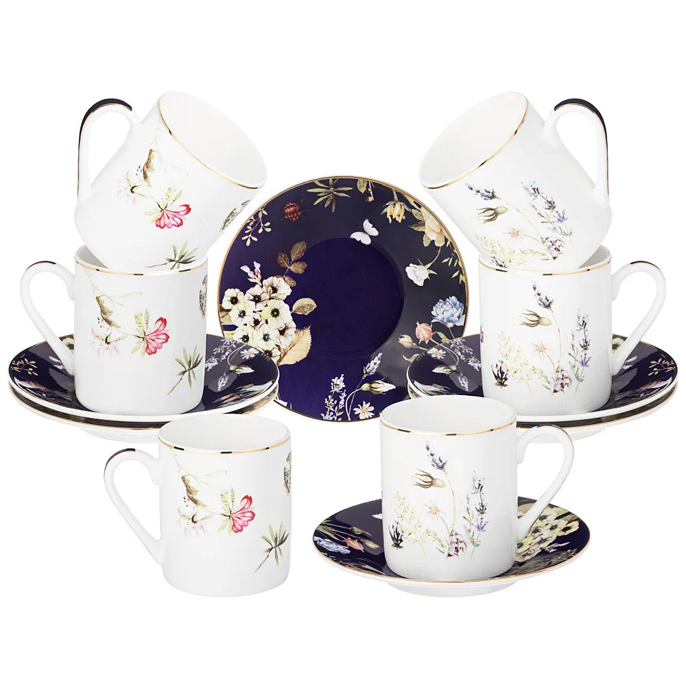 Кофейный набор из фарфора с рисунком цветов 100 мл Garden Whisper Porcelain Set