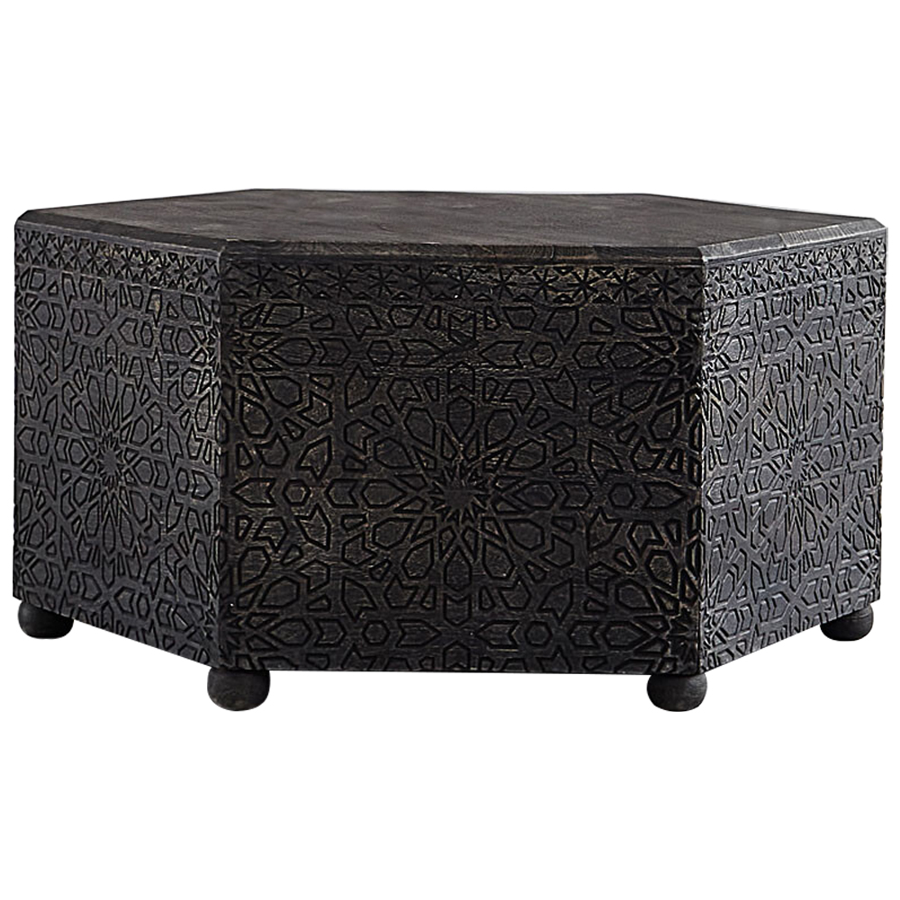 Кофейный стол из массива манго с резьбой Grey Mango Coffee Table
