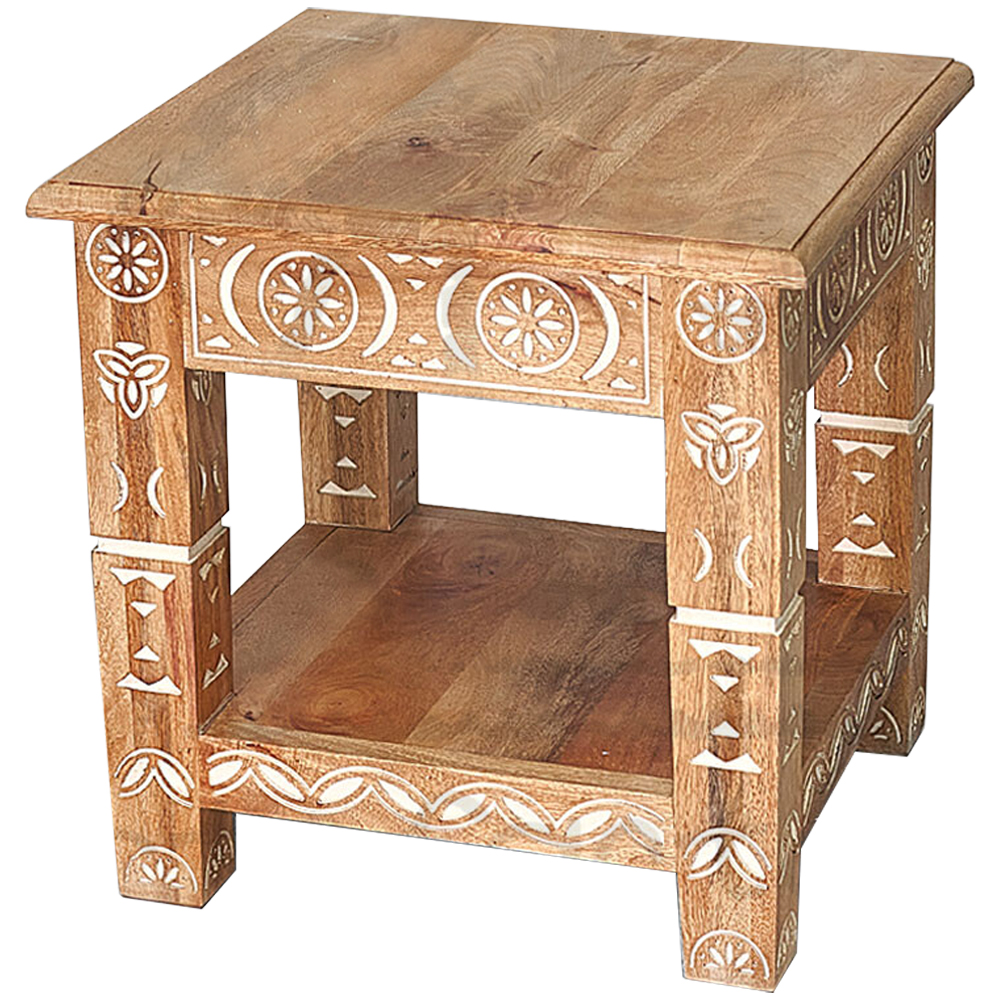 Кофейный стол из массива манго с резьбой Vallez Grey Mango Coffee Table