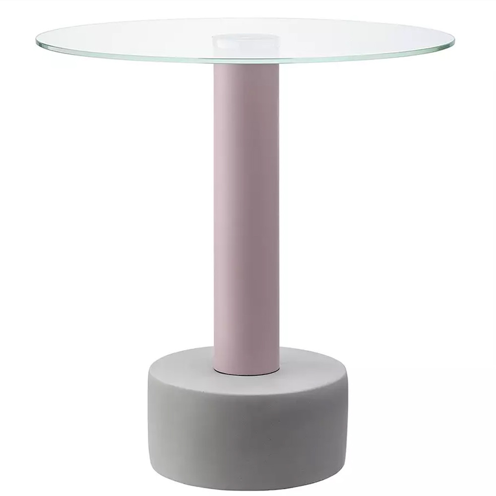 Кофейный столик с круглой прозрачной столешницей на розовом основании Round Table