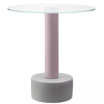 Кофейный столик с круглой прозрачной столешницей на розовом основании Round Table