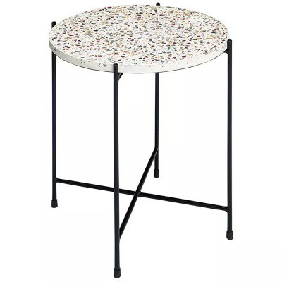 Кофейный столик с круглой разноцветной столешницей на 4-х черных ножках Multicolored Stone Composite