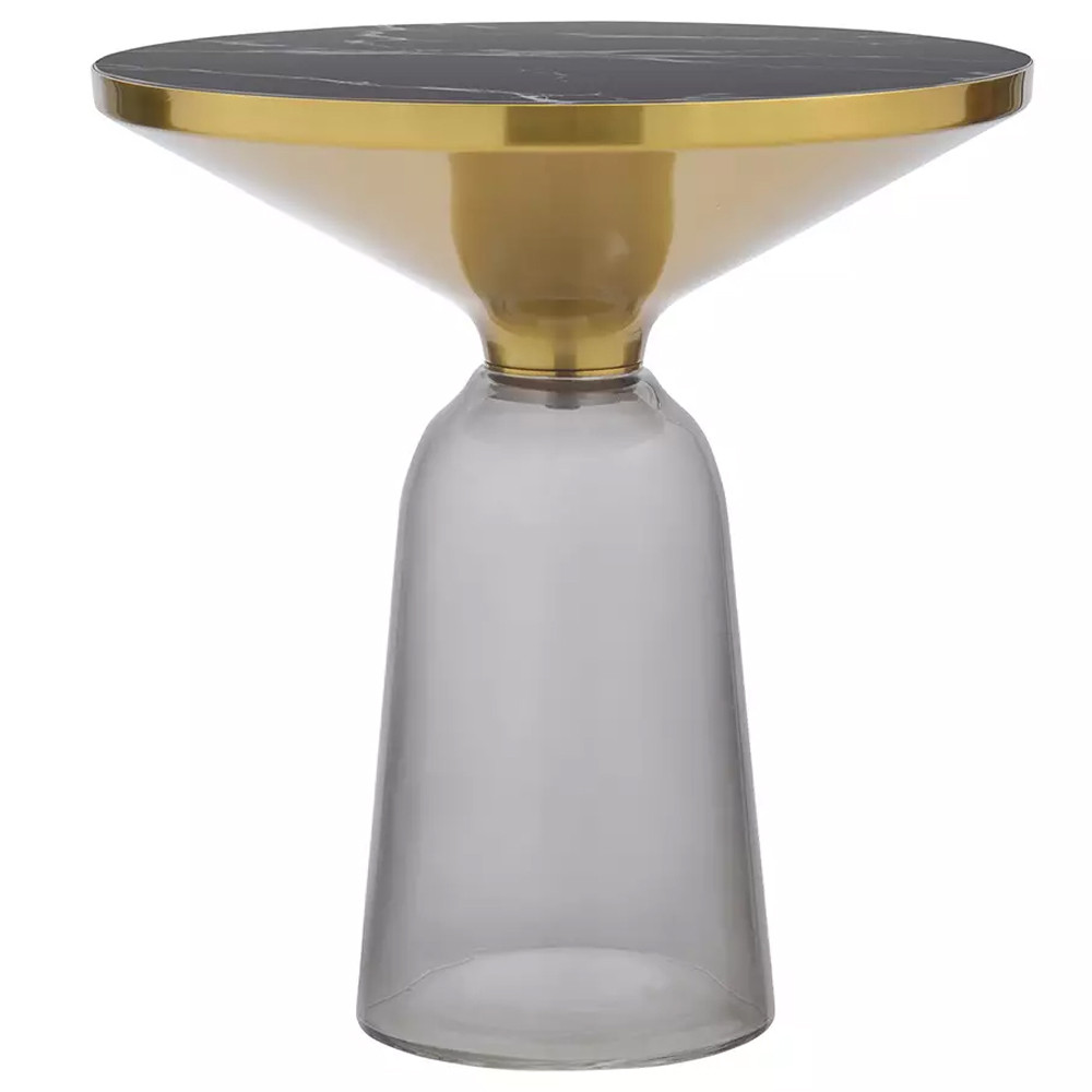 Кофейный столик с круглой стеклянной столешницей с мраморным узором Round Gray Table with Pattern