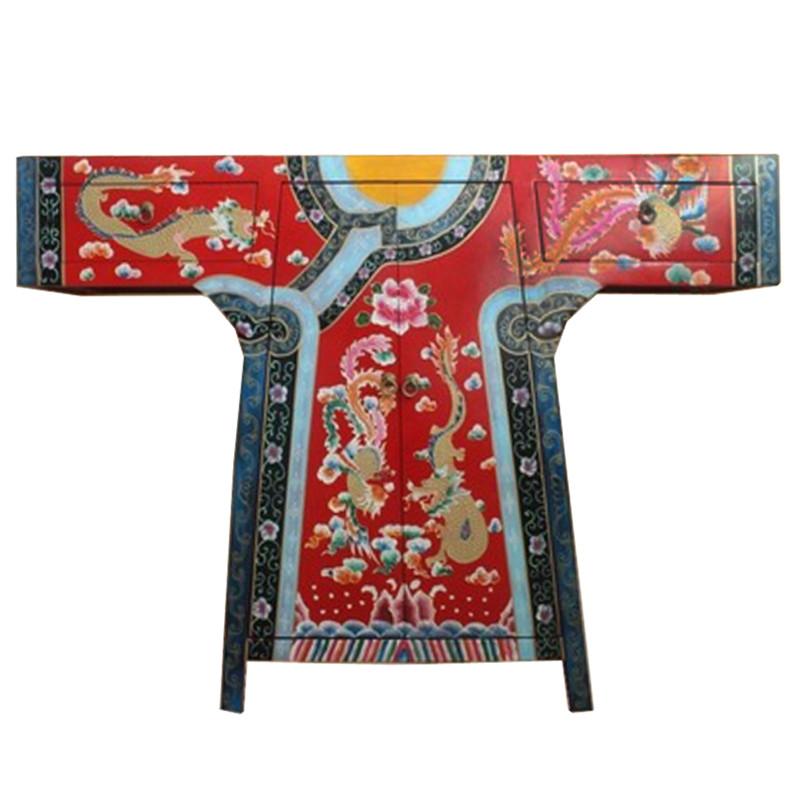 Красная Консоль в Китайском Стиле из сосны ручная роспись Red Oriental Robe