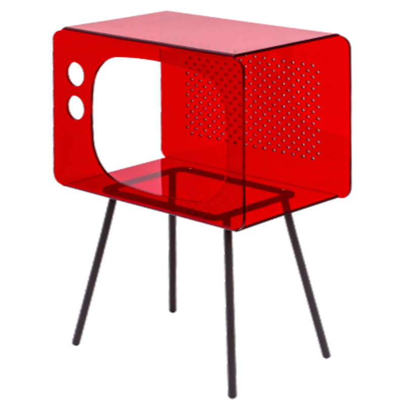 Красная тумбочка в виде телевизора из акрила Red Acrylic Television Nightstand
