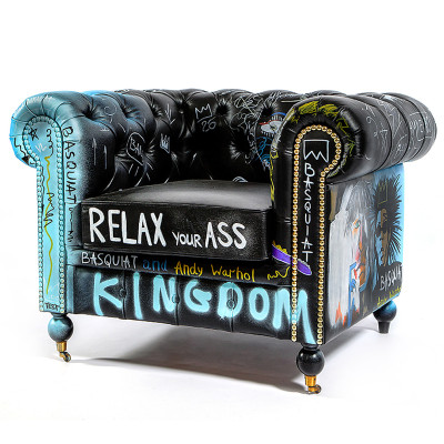 Кресло "Баския и Уорхол" Basquiat Warhol graffiti chair натуральная кожа