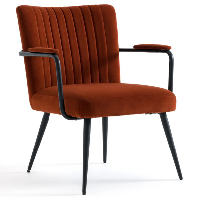 Кресло бархатное с подлокотниками на металлическом каркасе Oriel Retro Armchair