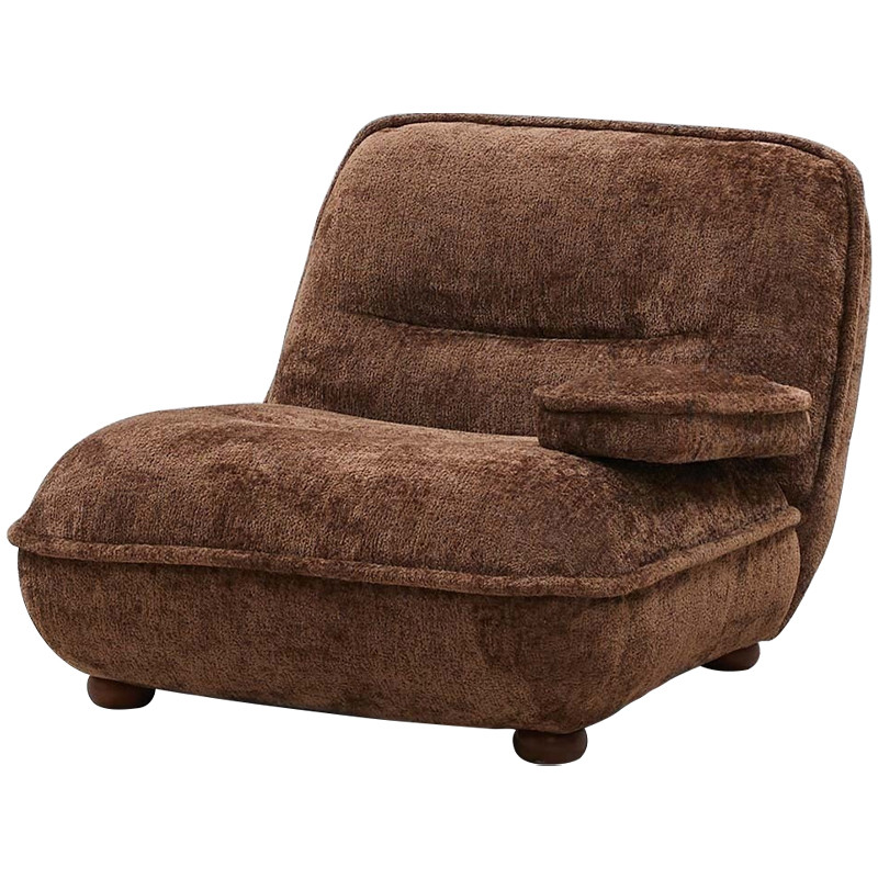 Кресло без подлокотников коричневое ну круглых деревянных ножках Loup Plush Armchair Brown